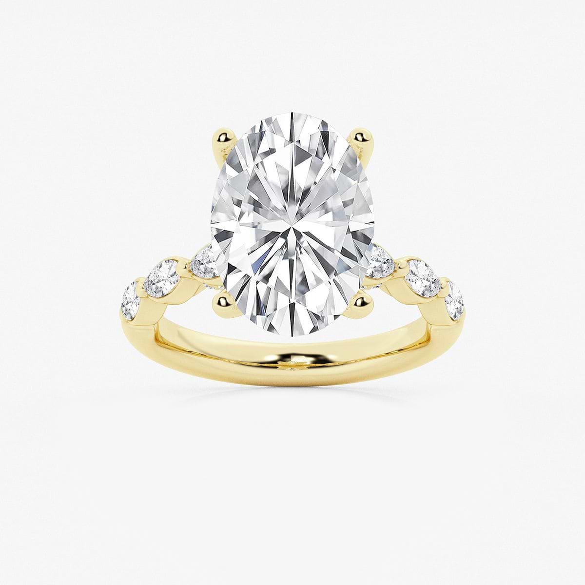 6 1/2 ctw Oval Lab Grown Diamond Engagement Ring with Floating Marquise Side Accents 14K Yellow Gold, E, VS1