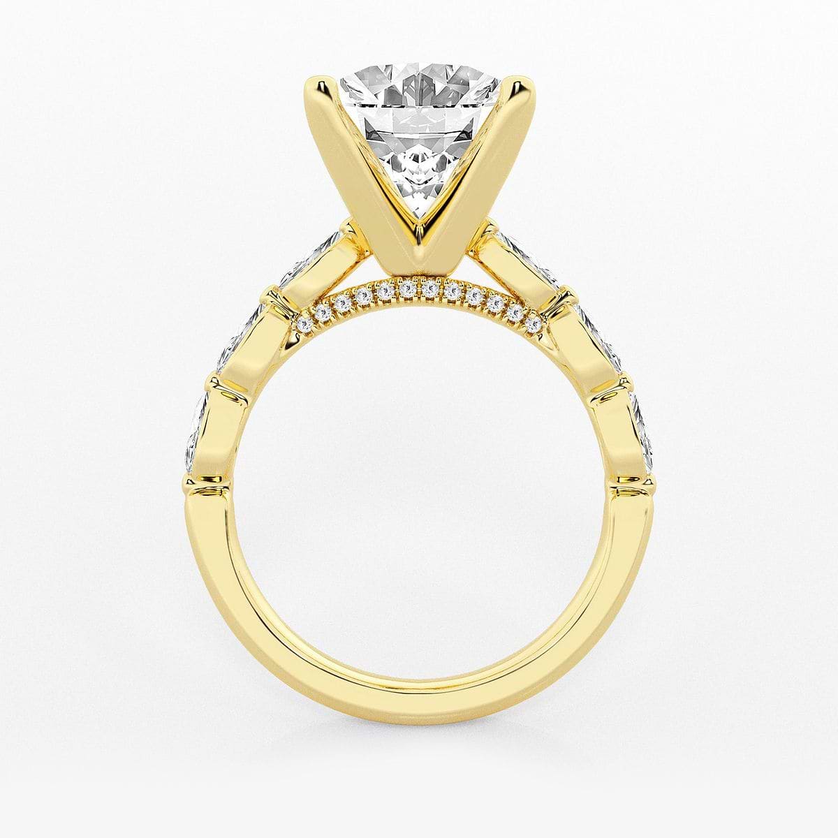 6 1/2 ctw Oval Lab Grown Diamond Engagement Ring with Floating Marquise Side Accents 14K Yellow Gold, E, VS1
