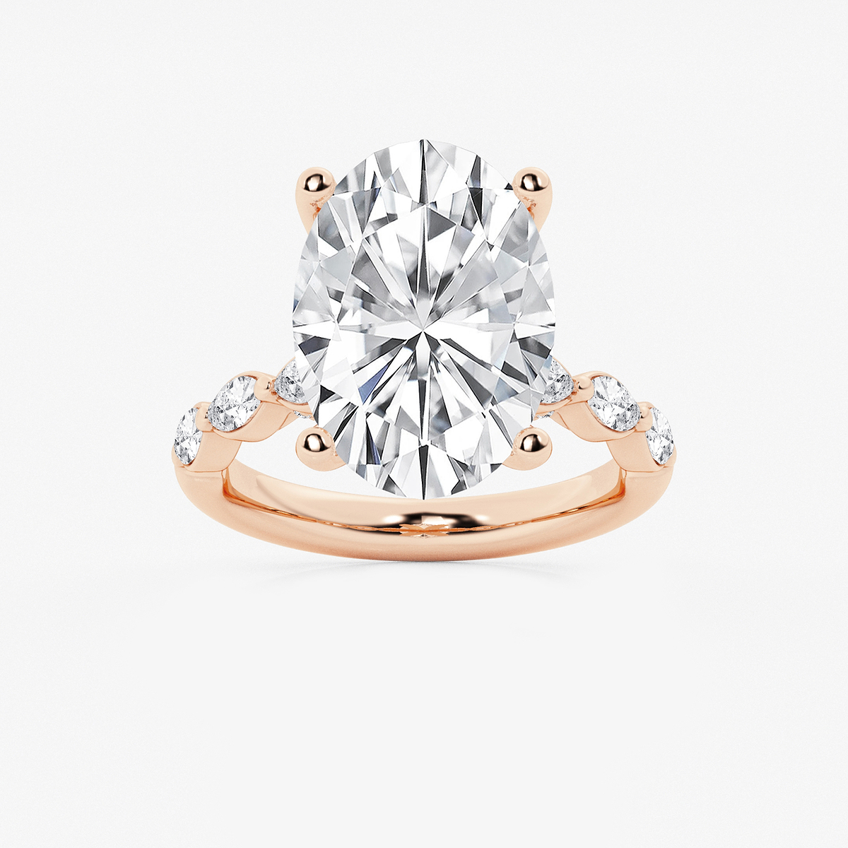 8 1/2 ctw Oval Lab Grown Diamond Engagement Ring with Floating Marquise Side Accents