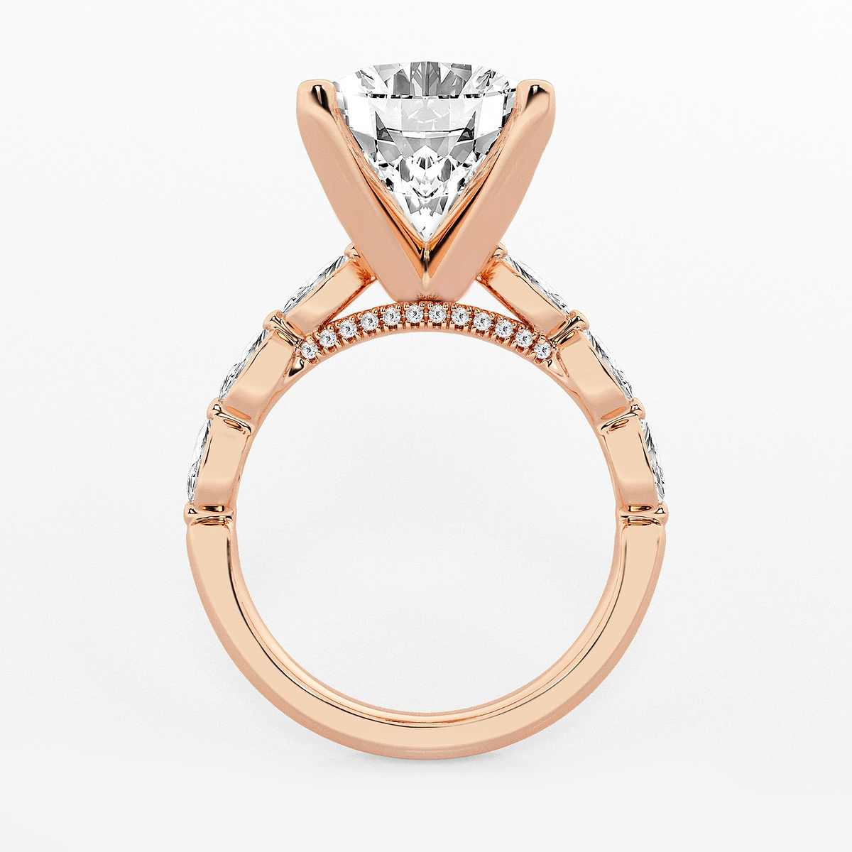 Additional Image 1 for  8 1/2 ctw Oval Lab Grown Diamond Engagement Ring with Floating Marquise Side Accents