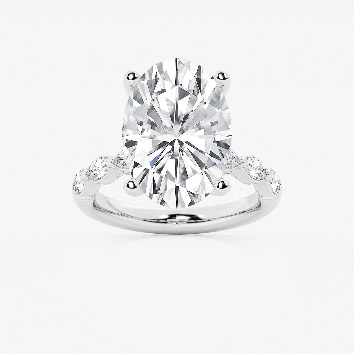 8 1/2 ctw Oval Lab Grown Diamond Engagement Ring with Floating Marquise Side Accents