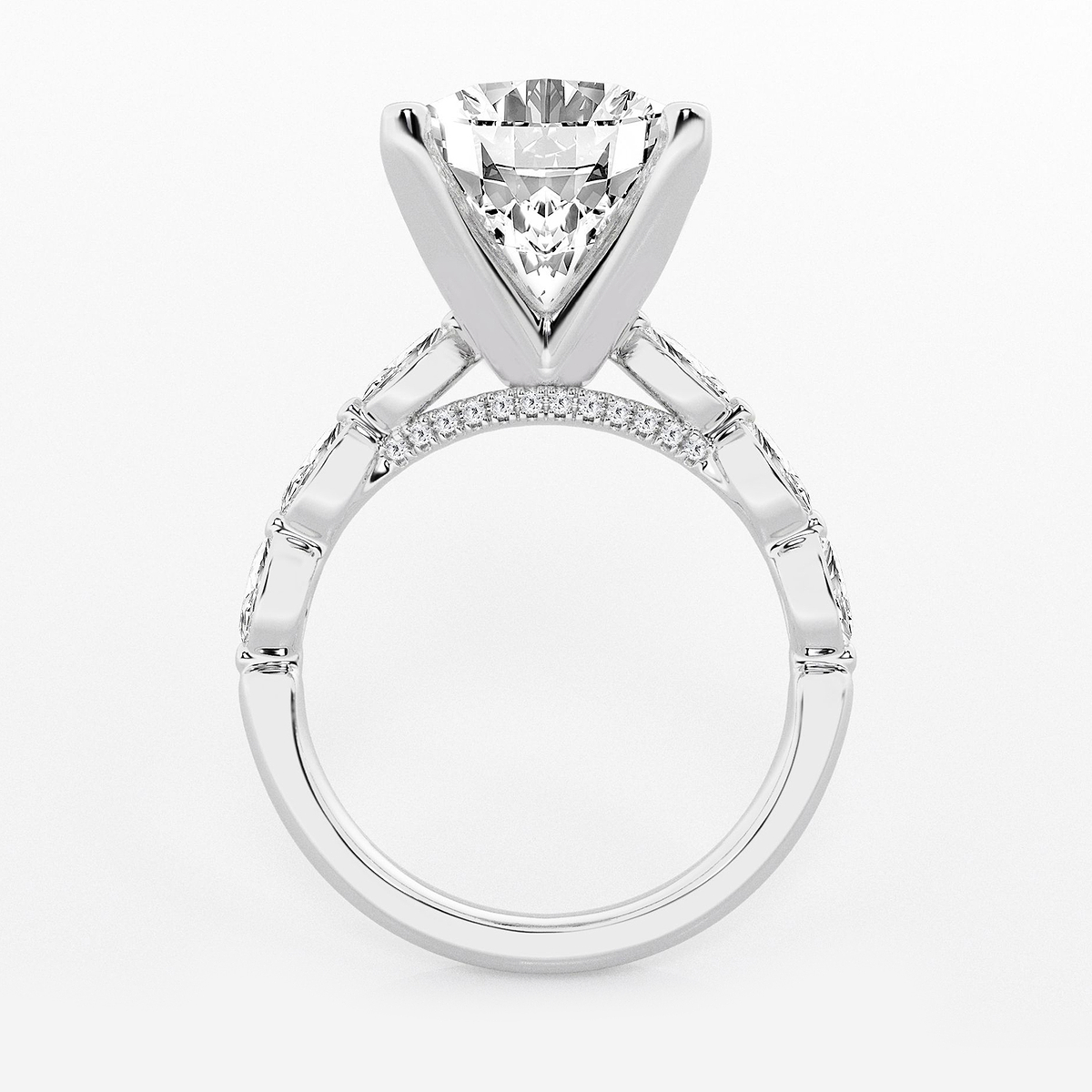 Additional Image 1 for  8 1/2 ctw Oval Lab Grown Diamond Engagement Ring with Floating Marquise Side Accents