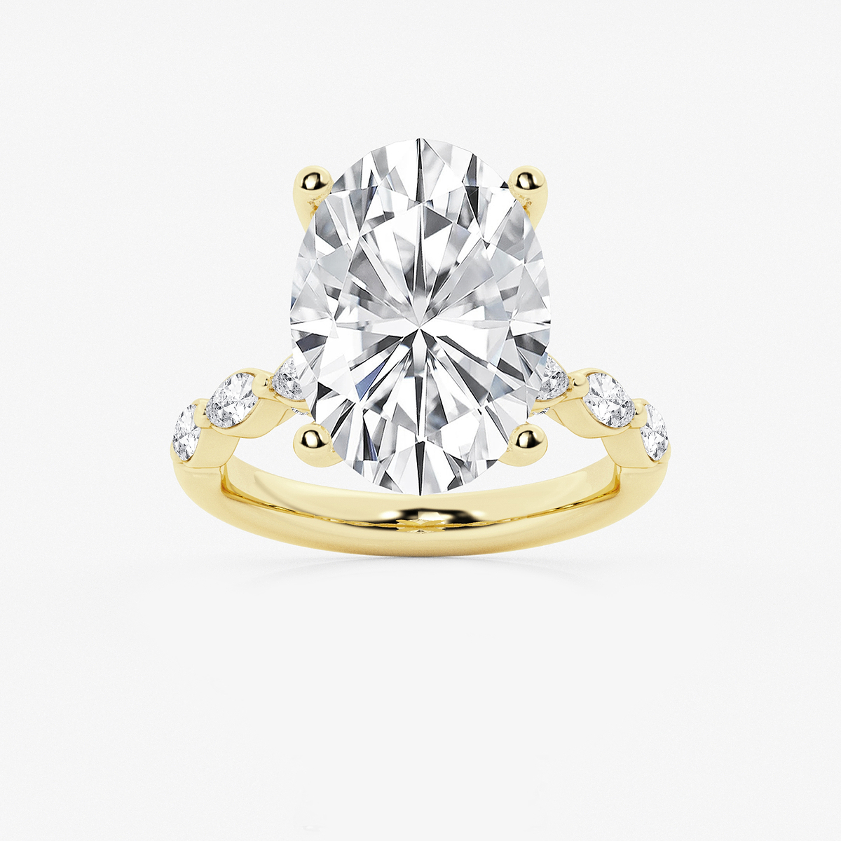 8 1/2 ctw Oval Lab Grown Diamond Engagement Ring with Floating Marquise Side Accents