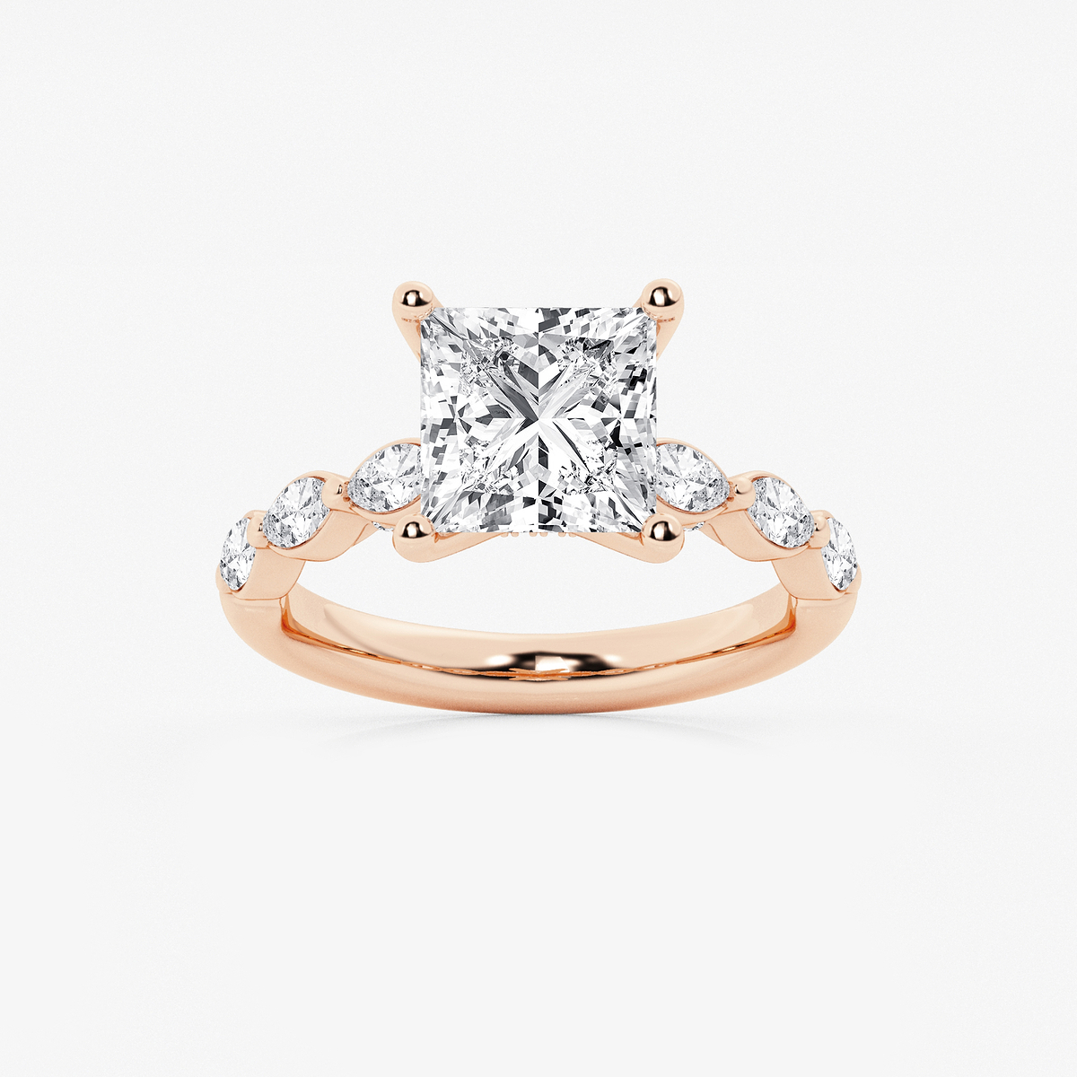 3 1/2 ctw Princess Lab Grown Diamond Engagement Ring with Floating Marquise Side Accents