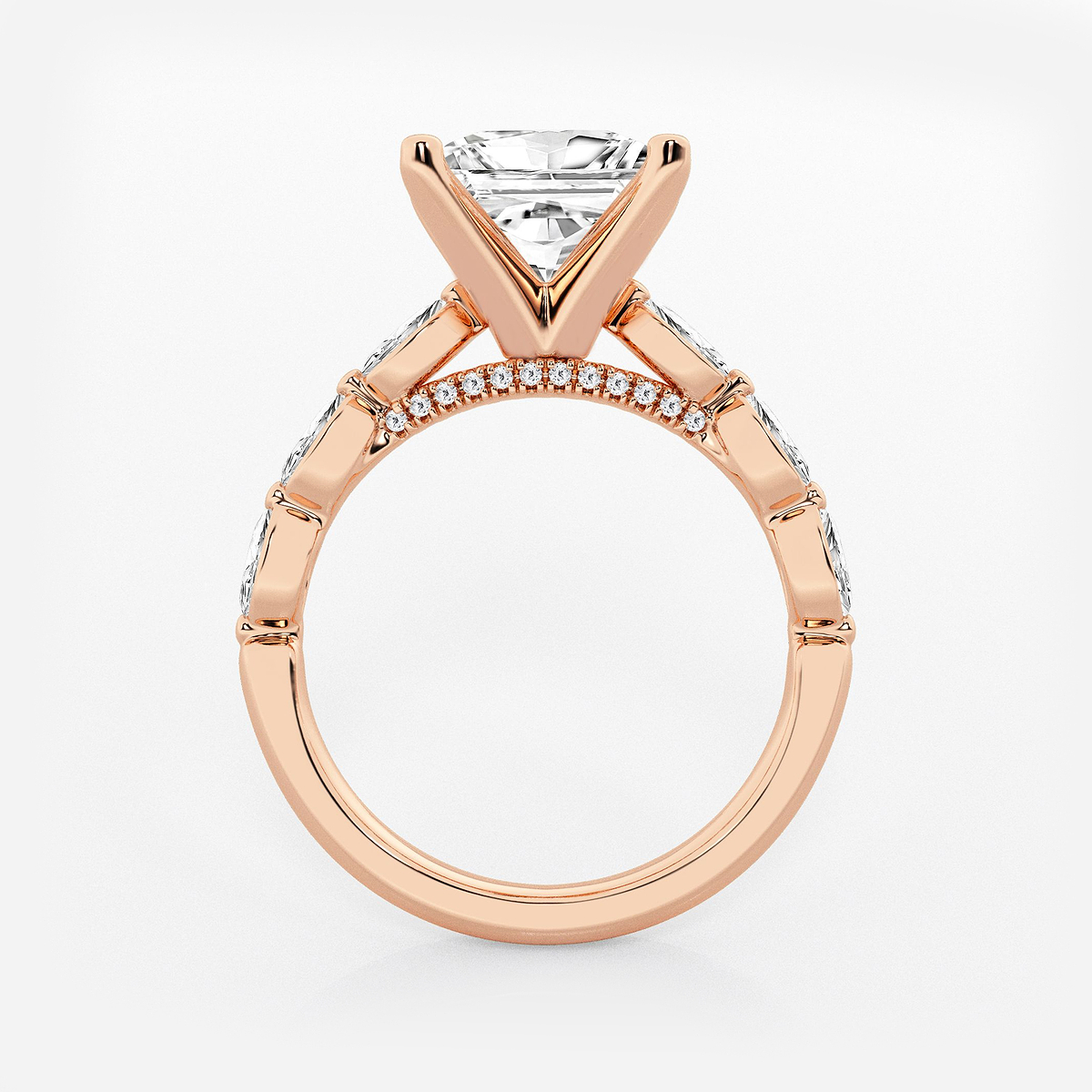 Additional Image 1 for  3 1/2 ctw Princess Lab Grown Diamond Engagement Ring with Floating Marquise Side Accents