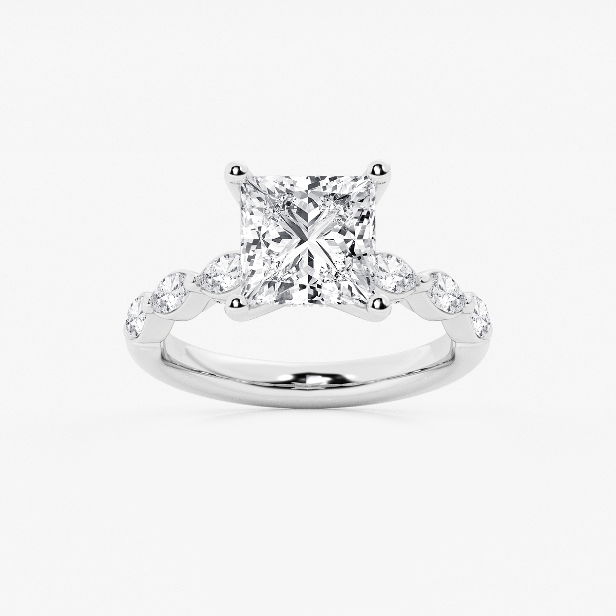 3 1/2 ctw Princess Lab Grown Diamond Engagement Ring with Floating Marquise Side Accents