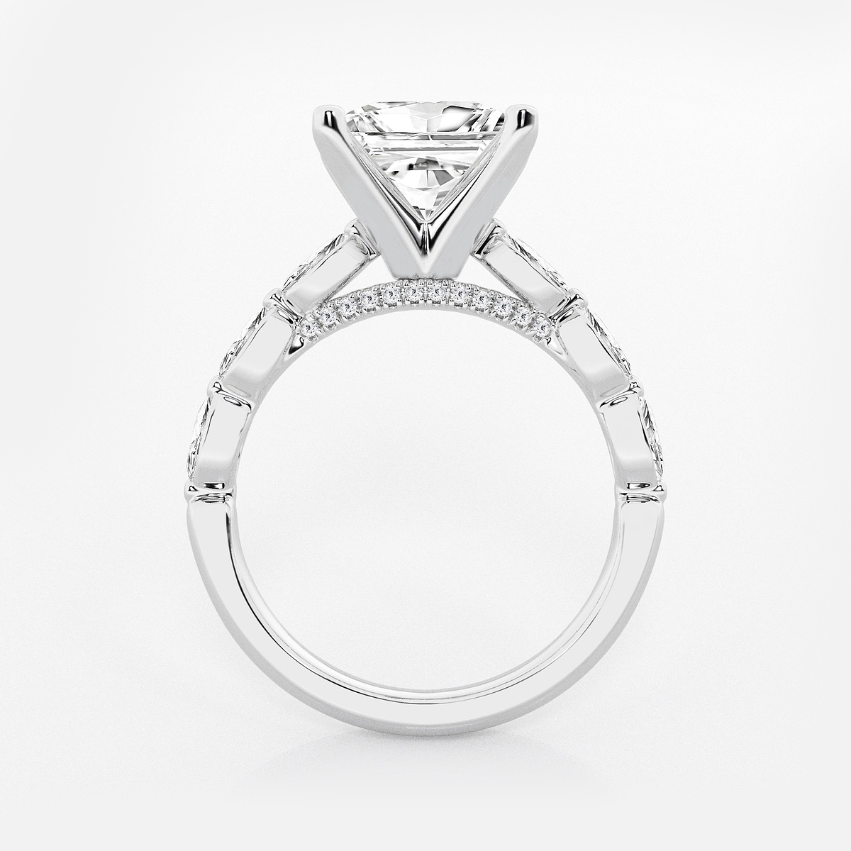 Additional Image 1 for  3 1/2 ctw Princess Lab Grown Diamond Engagement Ring with Floating Marquise Side Accents