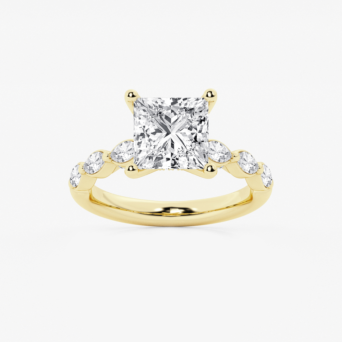 3 1/2 ctw Princess Lab Grown Diamond Engagement Ring with Floating Marquise Side Accents
