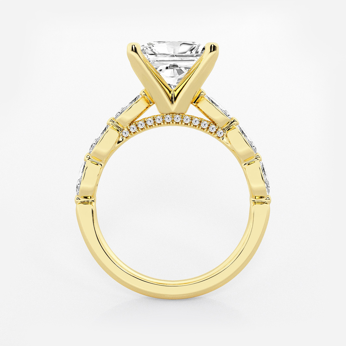 Additional Image 1 for  3 1/2 ctw Princess Lab Grown Diamond Engagement Ring with Floating Marquise Side Accents