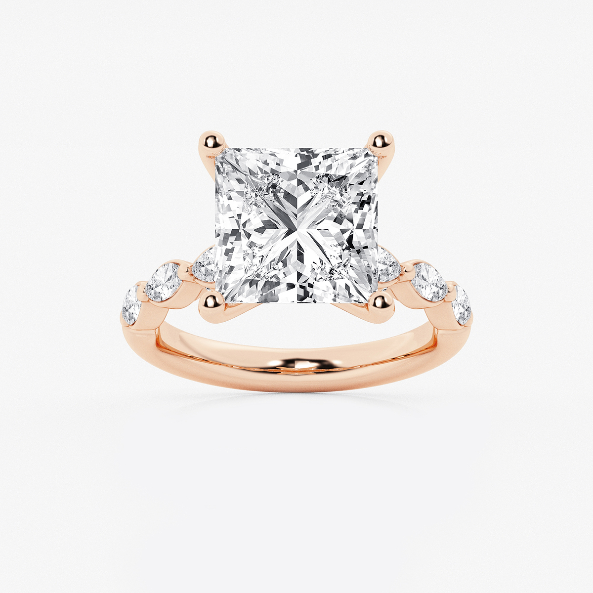 6 1/2 ctw Princess Lab Grown Diamond Engagement Ring with Floating Marquise Side Accents
