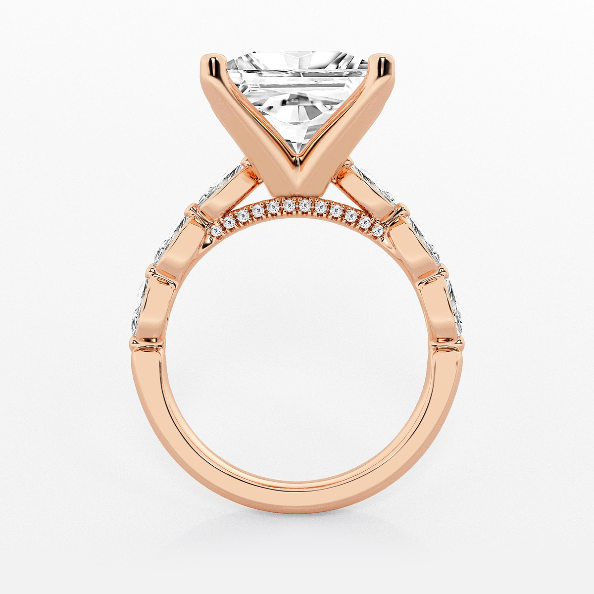 Additional Image 1 for  6 1/2 ctw Princess Lab Grown Diamond Engagement Ring with Floating Marquise Side Accents