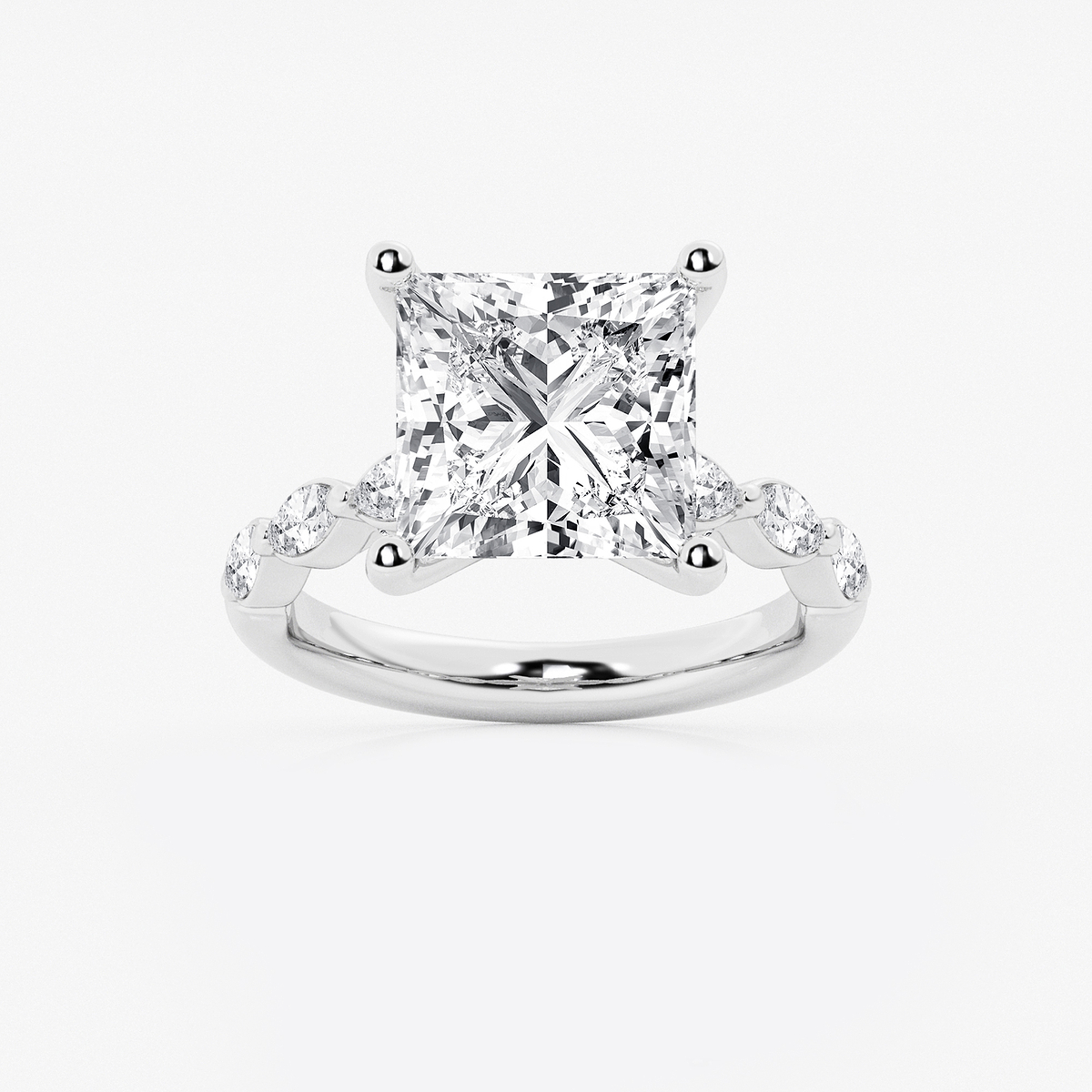 6 1/2 ctw Princess Lab Grown Diamond Engagement Ring with Floating Marquise Side Accents