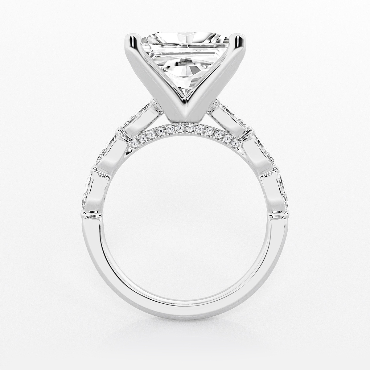 Additional Image 1 for  6 1/2 ctw Princess Lab Grown Diamond Engagement Ring with Floating Marquise Side Accents
