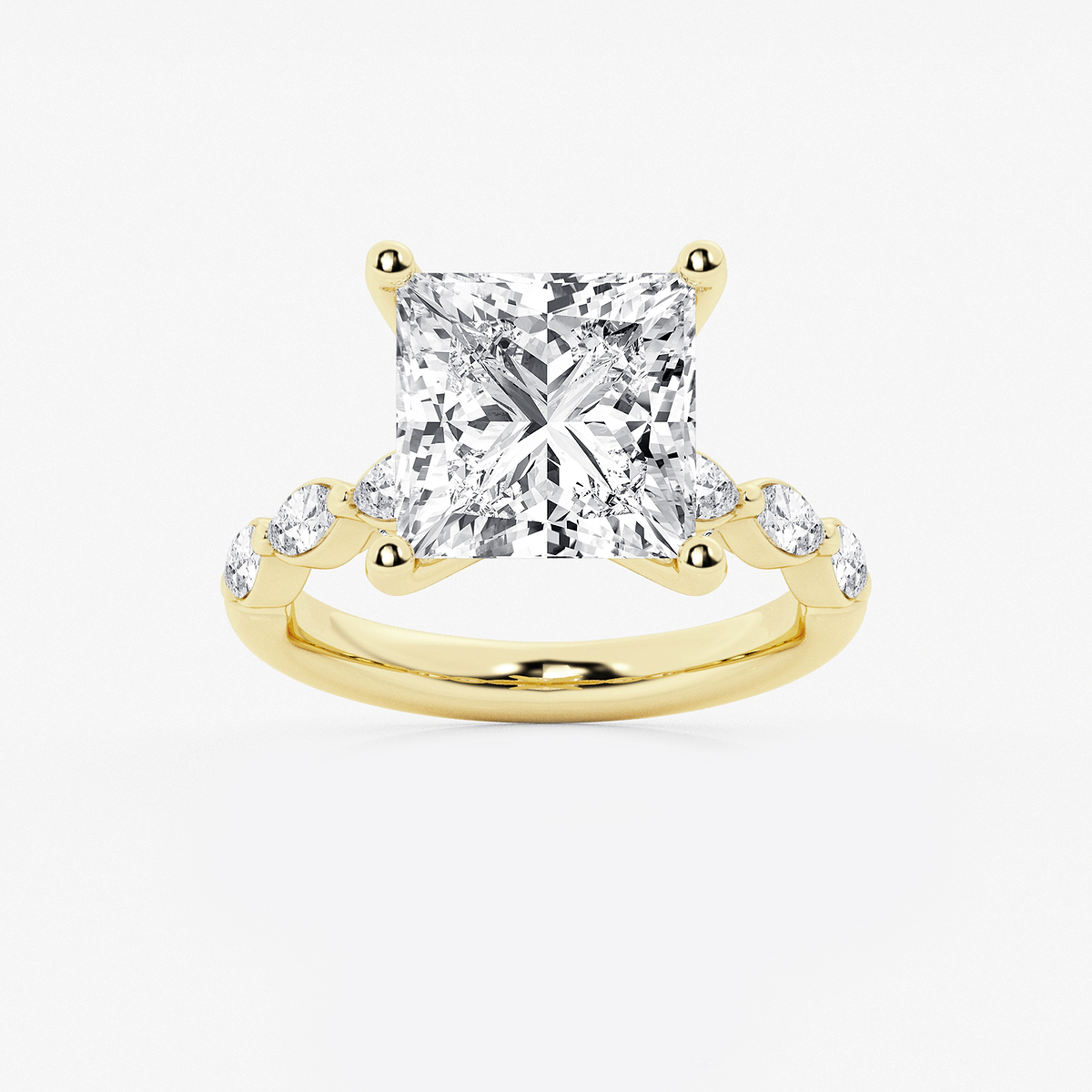 6 1/2 ctw Princess Lab Grown Diamond Engagement Ring with Floating Marquise Side Accents