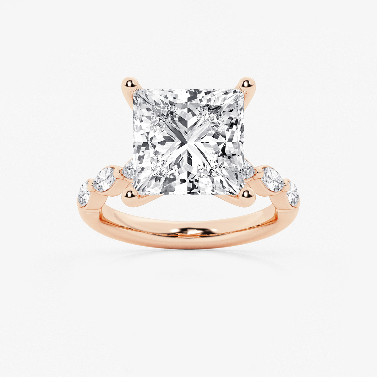 8 1/2 ctw Princess Lab Grown Diamond Engagement Ring with Floating Marquise Side Accents