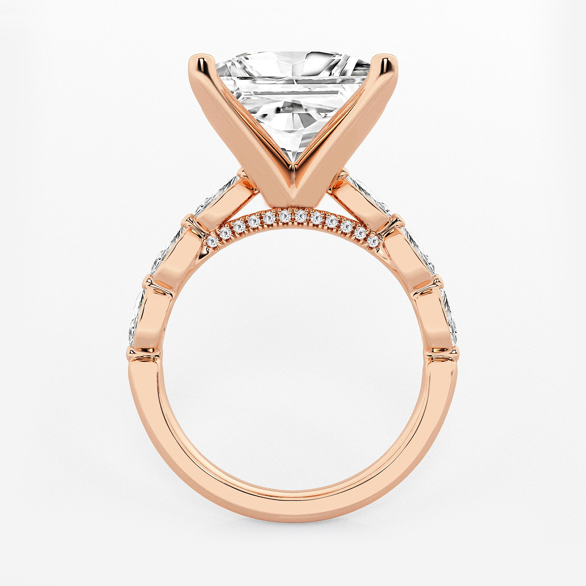 Additional Image 1 for  8 1/2 ctw Princess Lab Grown Diamond Engagement Ring with Floating Marquise Side Accents
