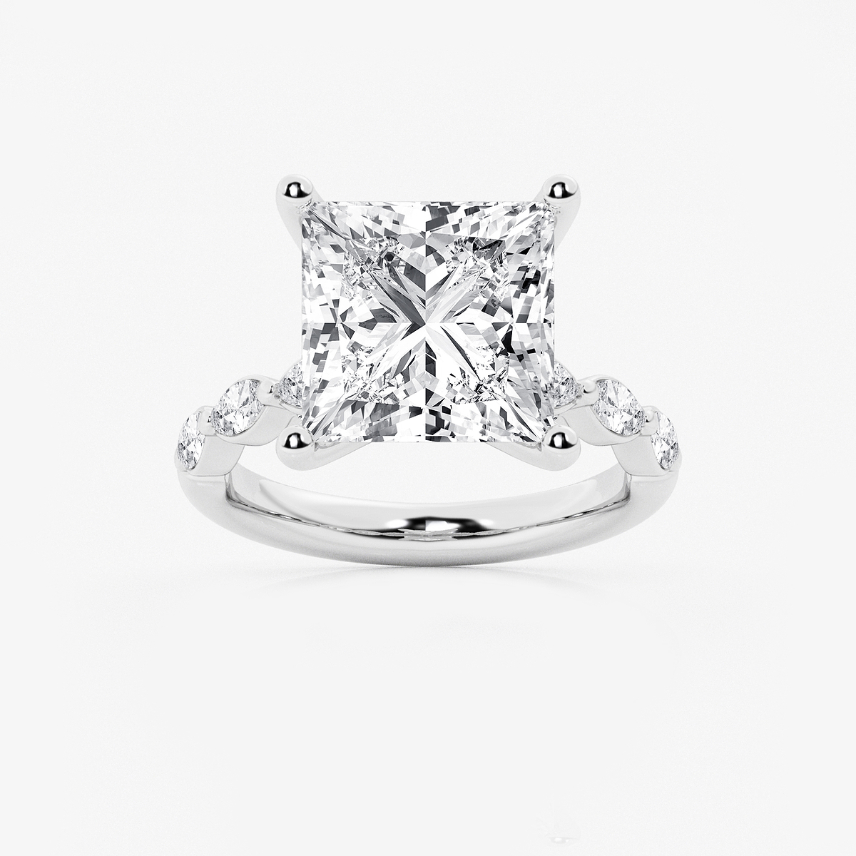8 1/2 ctw Princess Lab Grown Diamond Engagement Ring with Floating Marquise Side Accents