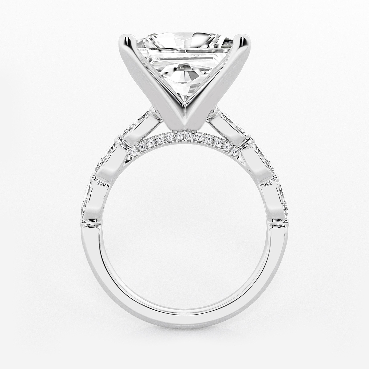 Additional Image 1 for  8 1/2 ctw Princess Lab Grown Diamond Engagement Ring with Floating Marquise Side Accents