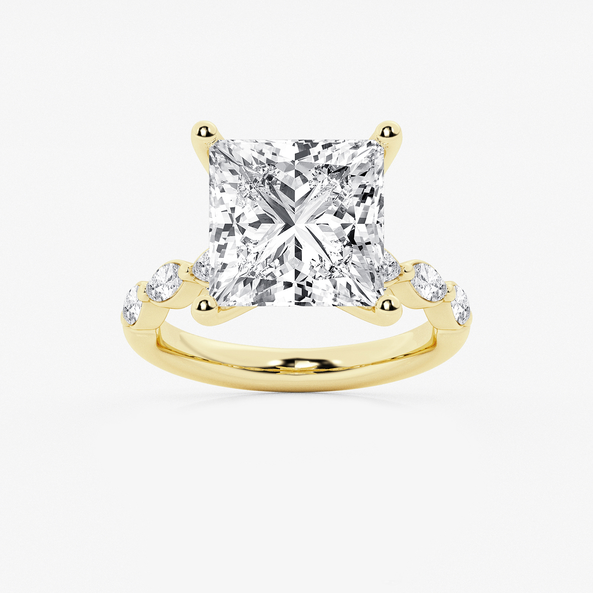 8 1/2 ctw Princess Lab Grown Diamond Engagement Ring with Floating Marquise Side Accents