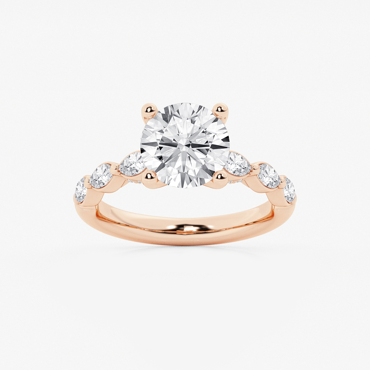 2 1/2 ctw Round Lab Grown Diamond Engagement Ring with Floating Marquise Side Accents