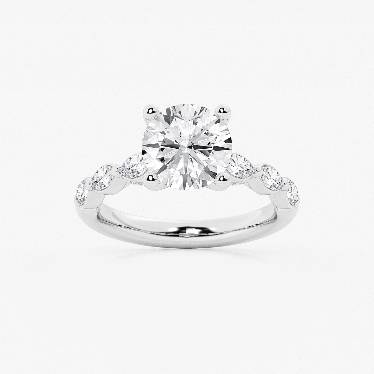 2 1/2 ctw Round Lab Grown Diamond Engagement Ring with Floating Marquise Side Accents