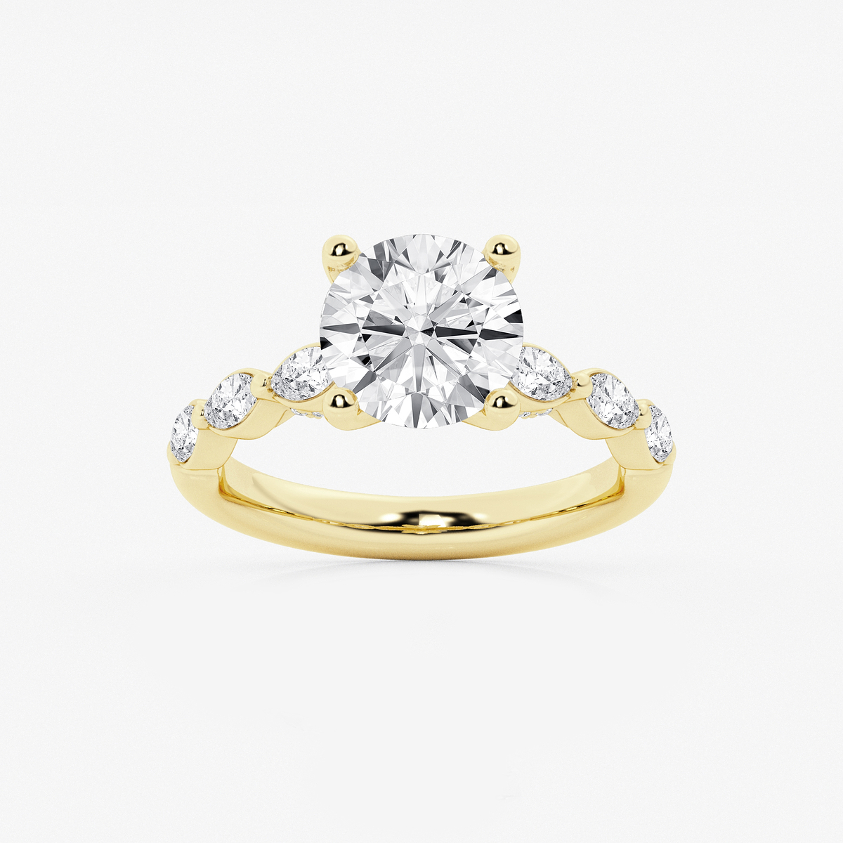 2 1/2 ctw Round Lab Grown Diamond Engagement Ring with Floating Marquise Side Accents