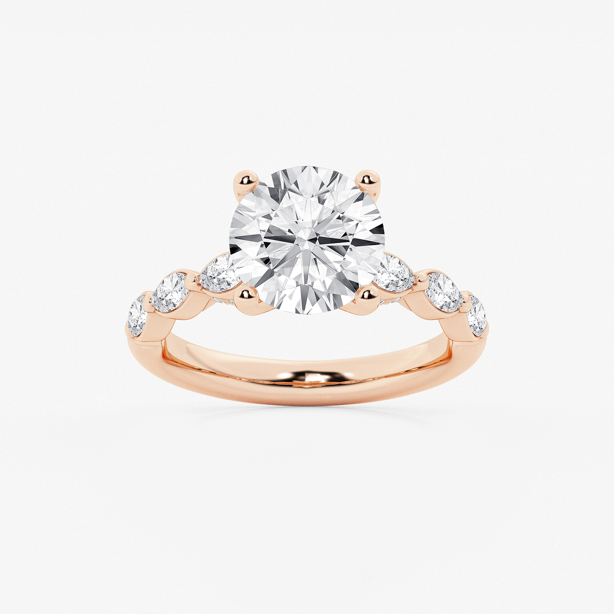 3 ctw Round Lab Grown Diamond Engagement Ring with Floating Marquise Side Accents