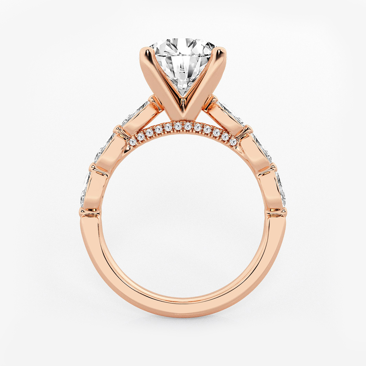 Additional Image 1 for  3 ctw Round Lab Grown Diamond Engagement Ring with Floating Marquise Side Accents