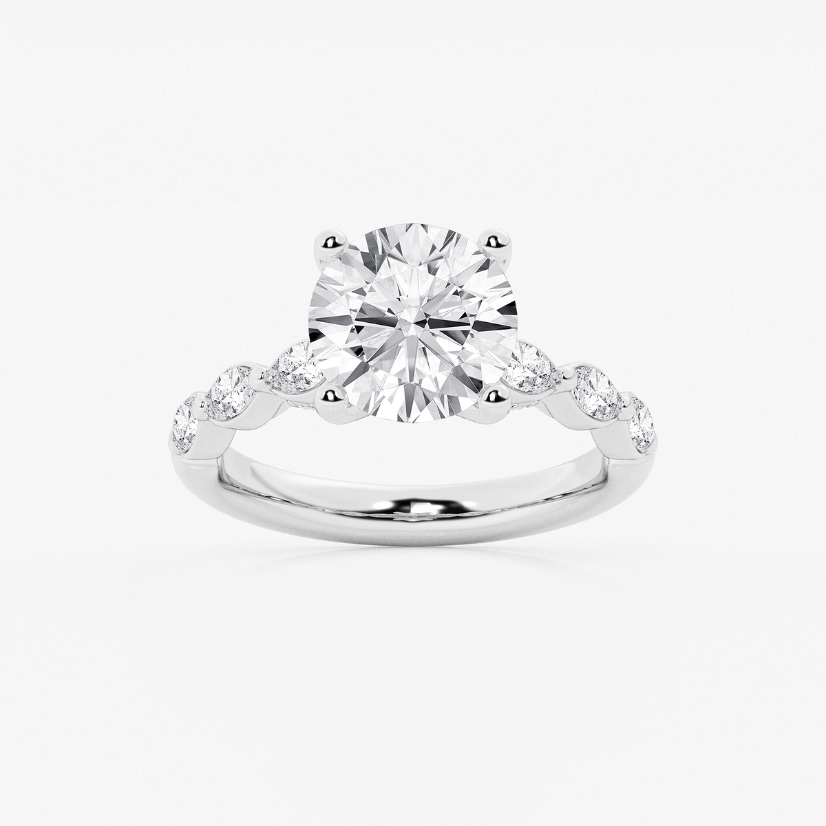 3 1/2 ctw Round Lab Grown Diamond Engagement Ring with Floating Marquise Side Accents