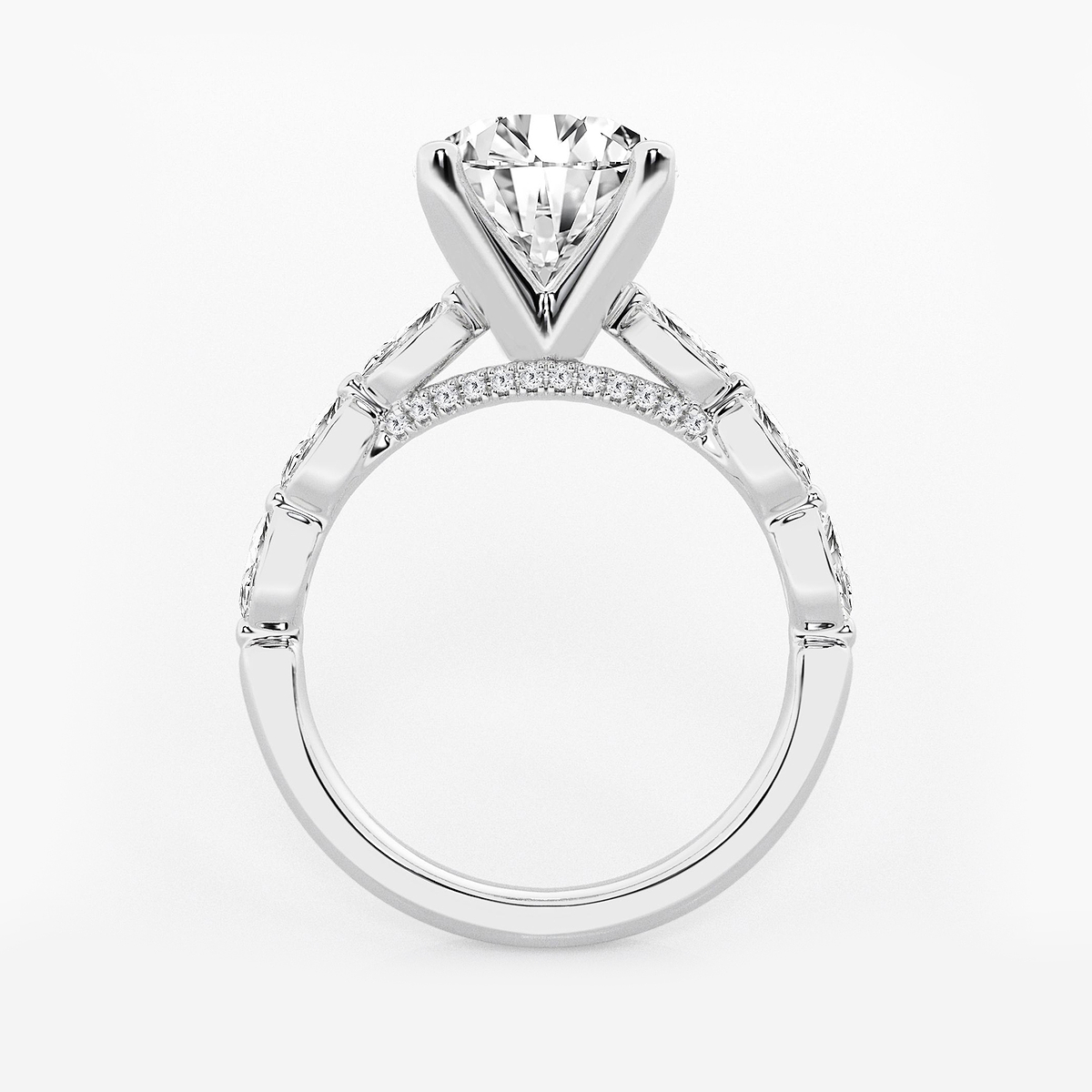 Additional Image 1 for  3 1/2 ctw Round Lab Grown Diamond Engagement Ring with Floating Marquise Side Accents