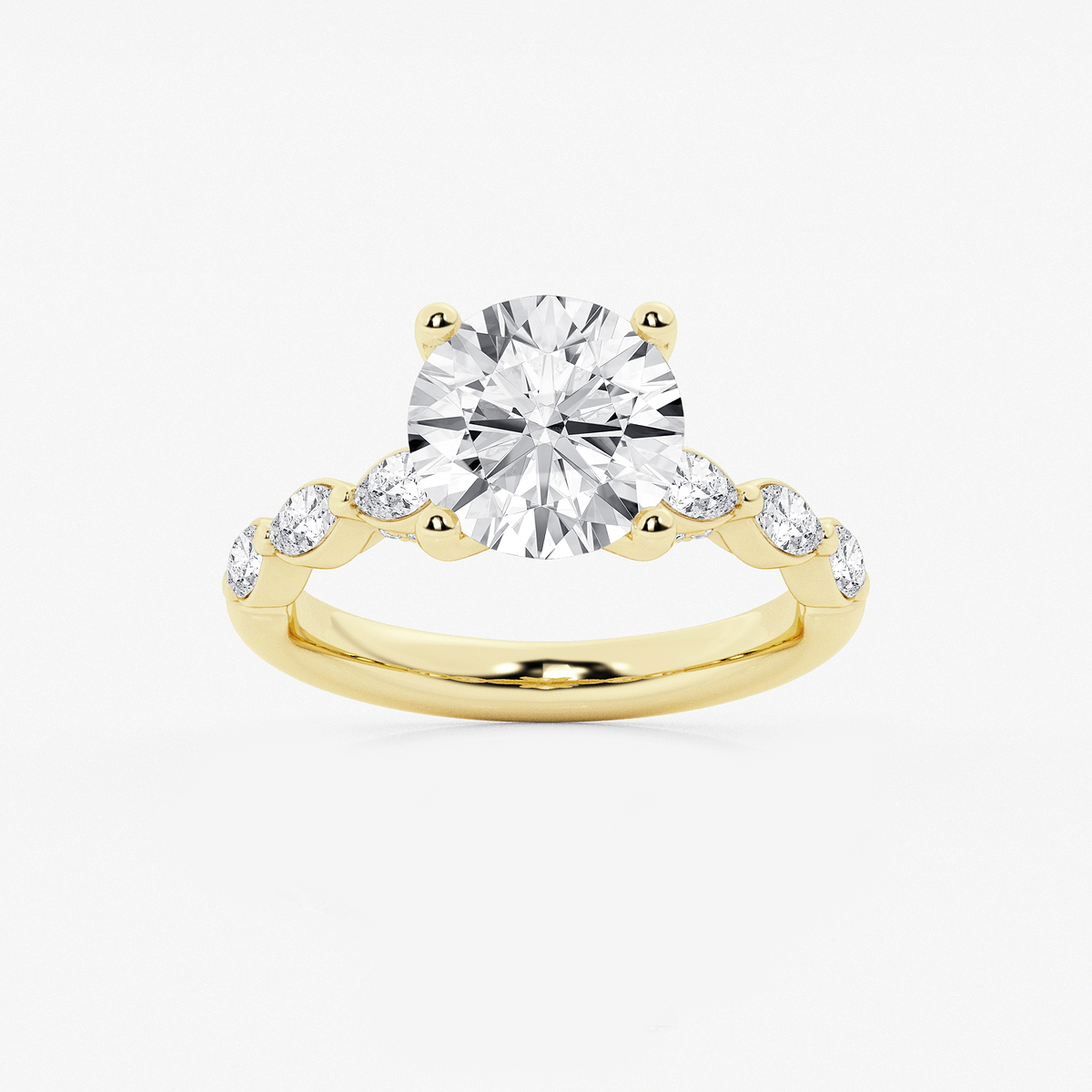 3 ctw Round Lab Grown Diamond Engagement Ring with Floating Marquise Side Accents