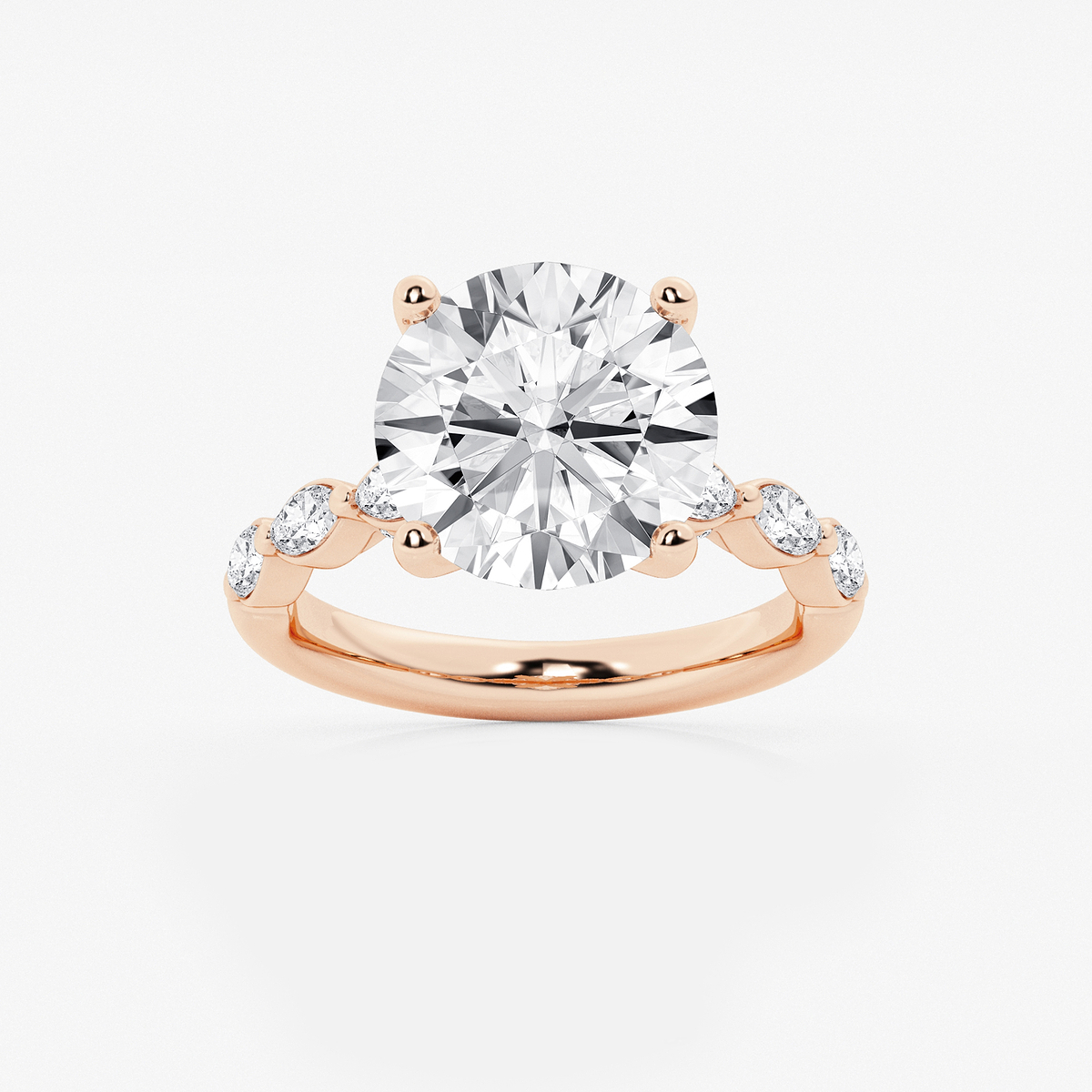 6 1/2 ctw Round Lab Grown Diamond Engagement Ring with Floating Marquise Side Accents