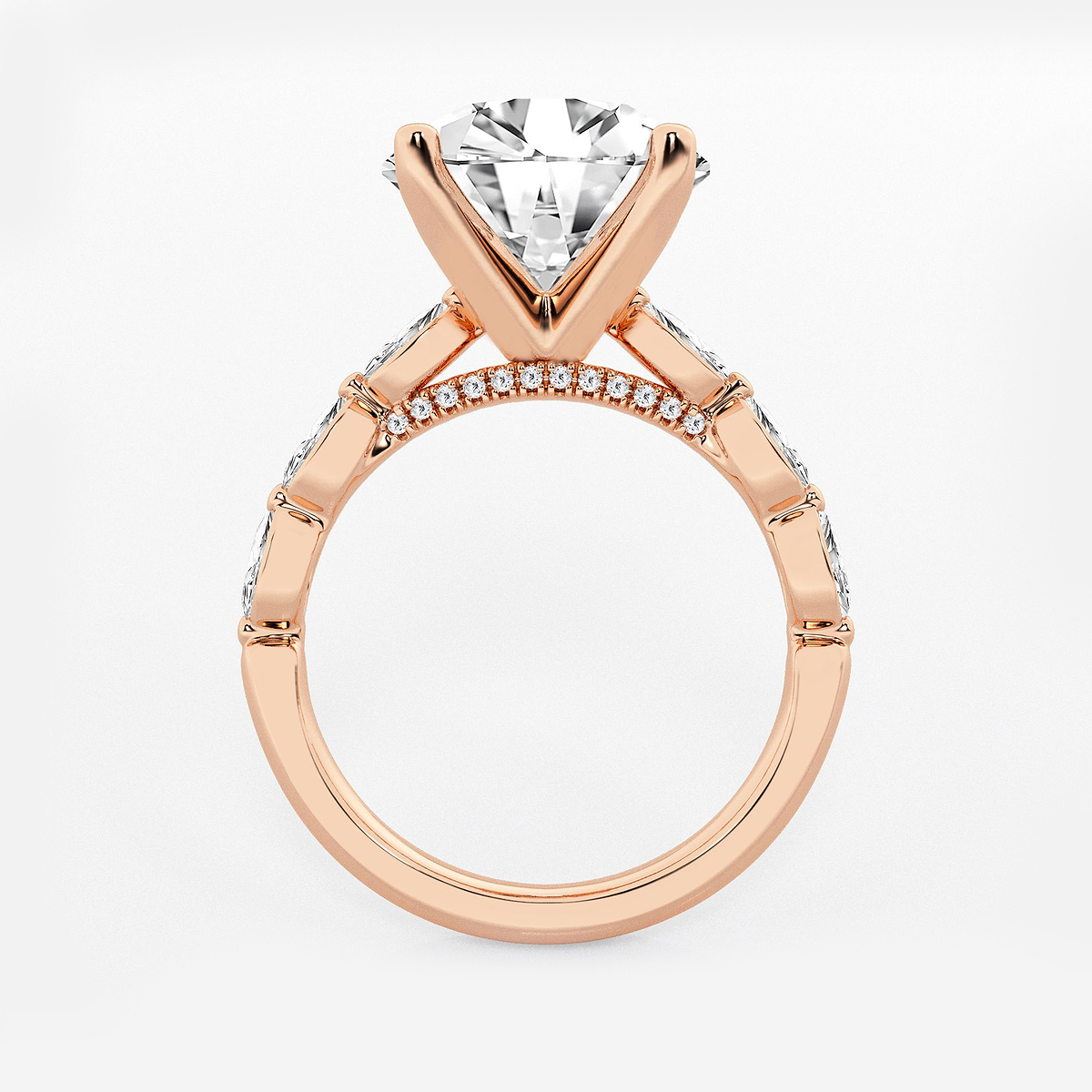 Additional Image 1 for  6 1/2 ctw Round Lab Grown Diamond Engagement Ring with Floating Marquise Side Accents