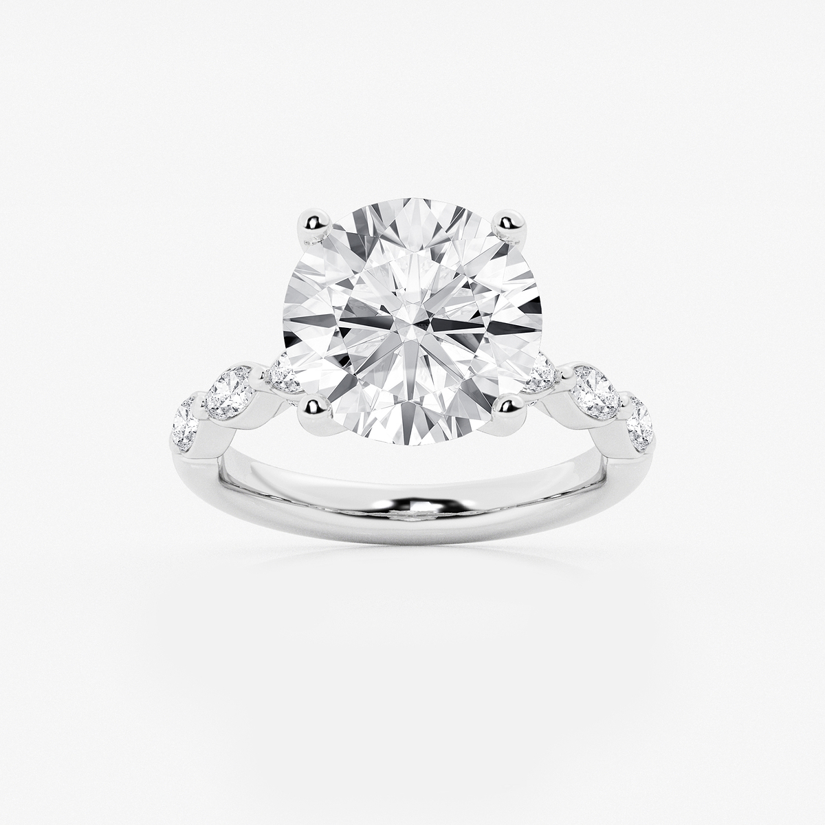 6 1/2 ctw Round Lab Grown Diamond Engagement Ring with Floating Marquise Side Accents