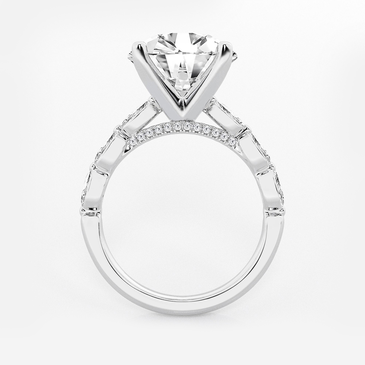 Additional Image 1 for  6 1/2 ctw Round Lab Grown Diamond Engagement Ring with Floating Marquise Side Accents