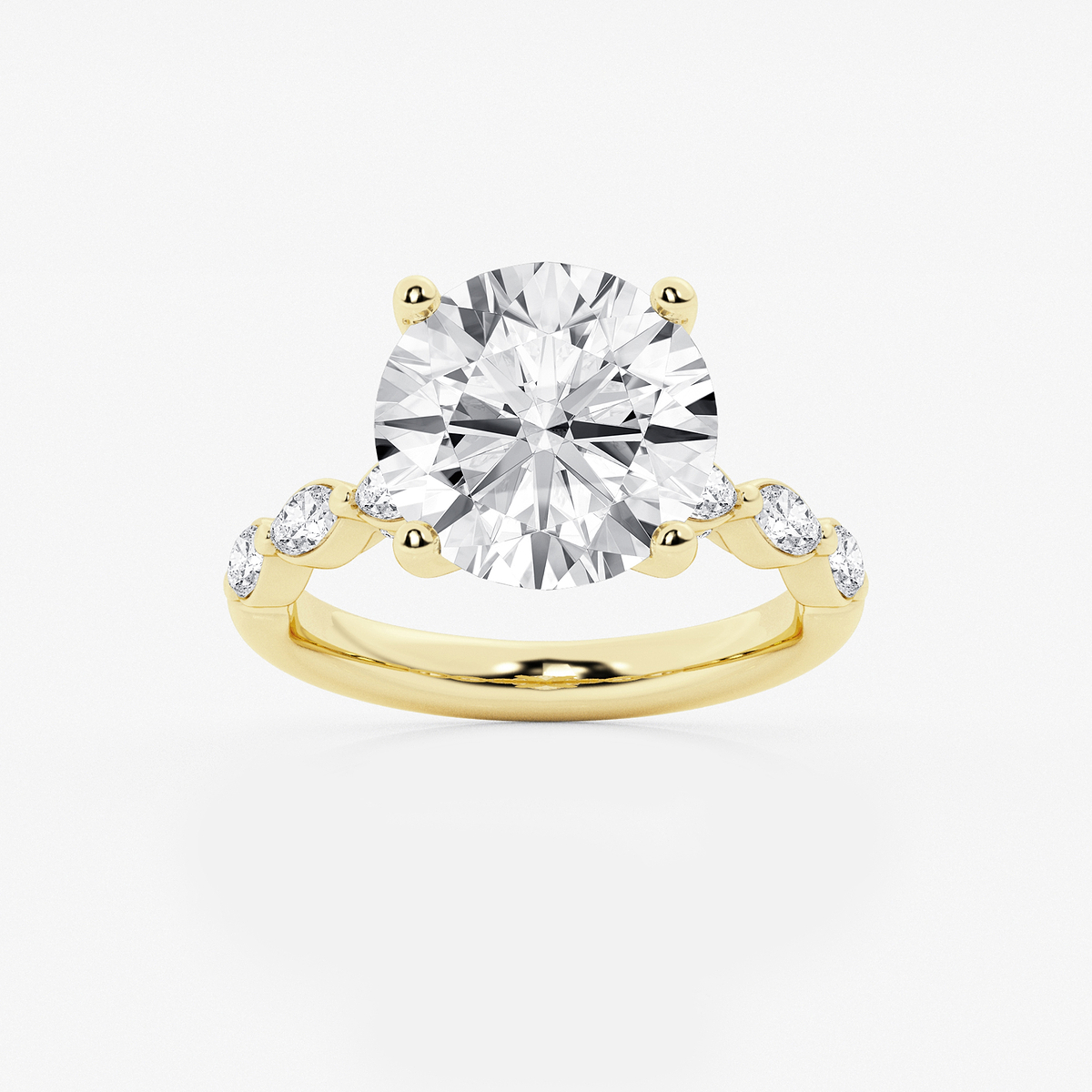 6 1/2 ctw Round Lab Grown Diamond Engagement Ring with Floating Marquise Side Accents