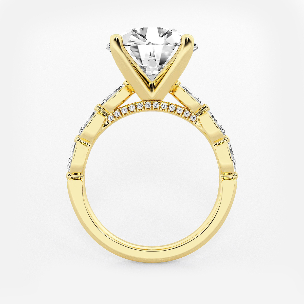 Additional Image 1 for  6 1/2 ctw Round Lab Grown Diamond Engagement Ring with Floating Marquise Side Accents