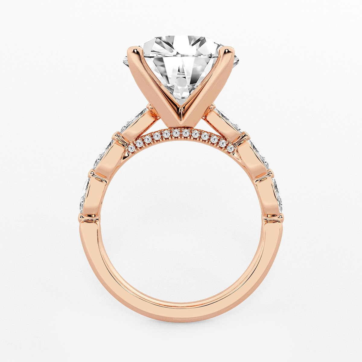 Additional Image 1 for  8 1/2 ctw Round Lab Grown Diamond Engagement Ring with Floating Marquise Side Accents