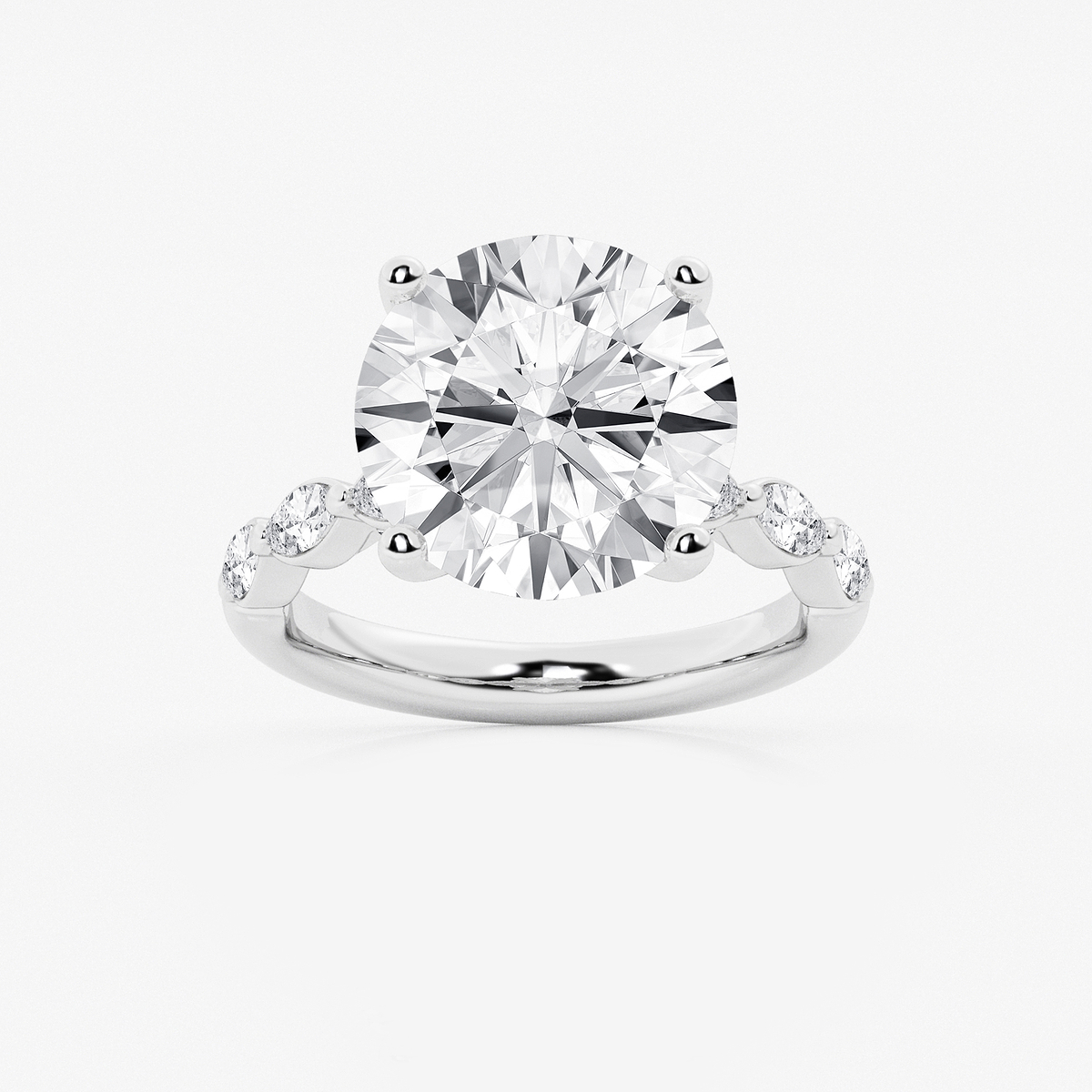 8 1/2 ctw Round Lab Grown Diamond Engagement Ring with Floating Marquise Side Accents