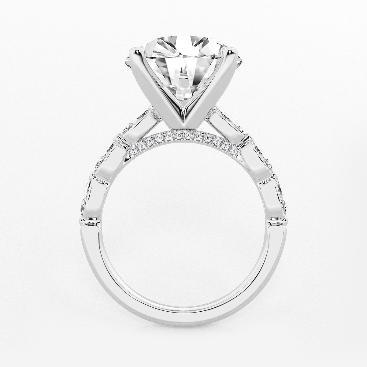 Additional Image 1 for  8 1/2 ctw Round Lab Grown Diamond Engagement Ring with Floating Marquise Side Accents