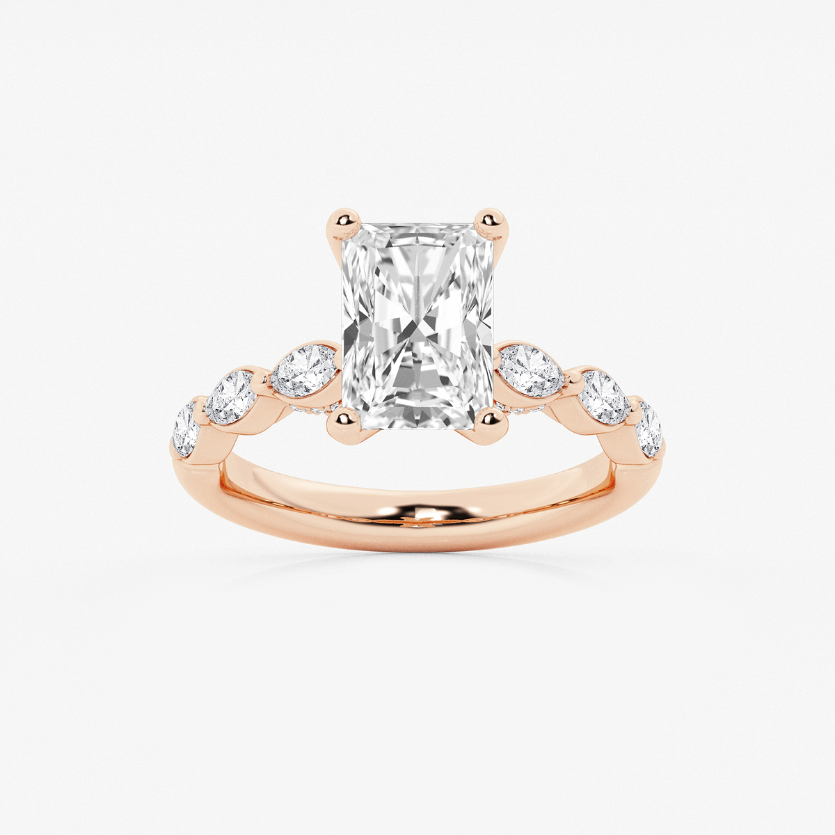 2 1/2 ctw Radiant Lab Grown Diamond Engagement Ring with Floating Marquise Side Accents