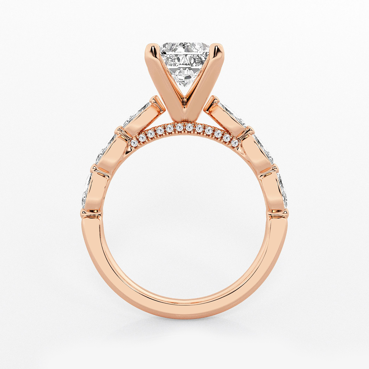 Additional Image 1 for  2 1/2 ctw Radiant Lab Grown Diamond Engagement Ring with Floating Marquise Side Accents