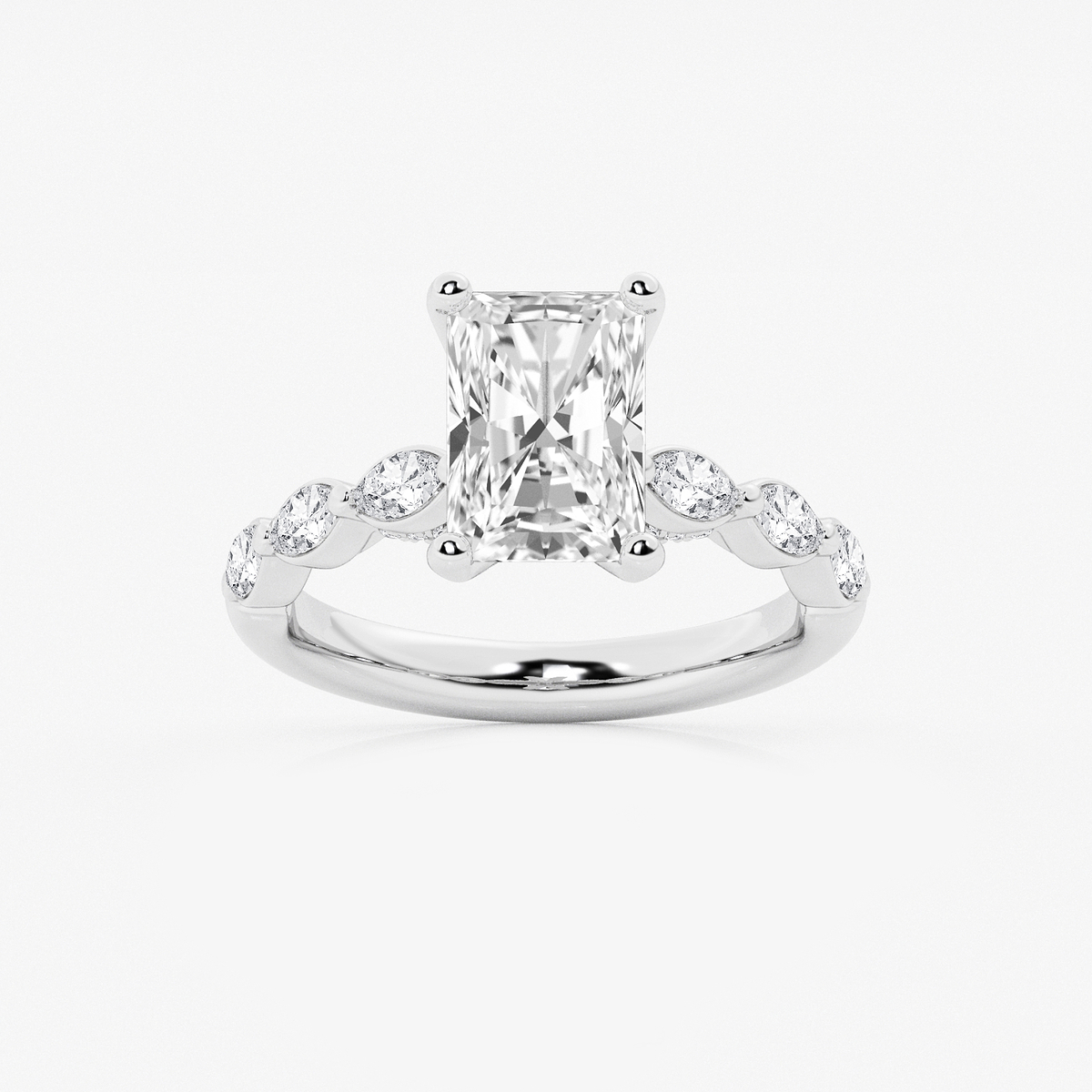 2 1/2 ctw Radiant Lab Grown Diamond Engagement Ring with Floating Marquise Side Accents