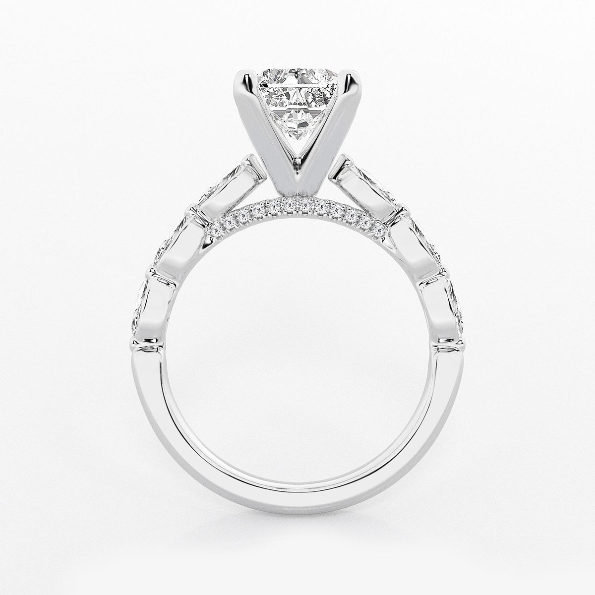 Additional Image 1 for  2 1/2 ctw Radiant Lab Grown Diamond Engagement Ring with Floating Marquise Side Accents