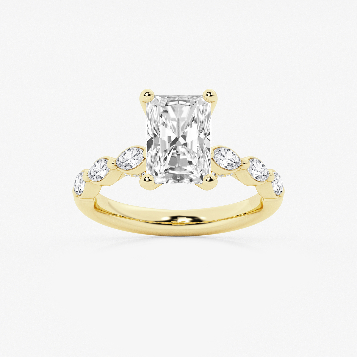 2 1/2 ctw Radiant Lab Grown Diamond Engagement Ring with Floating Marquise Side Accents 14K Yellow Gold, F, VS2