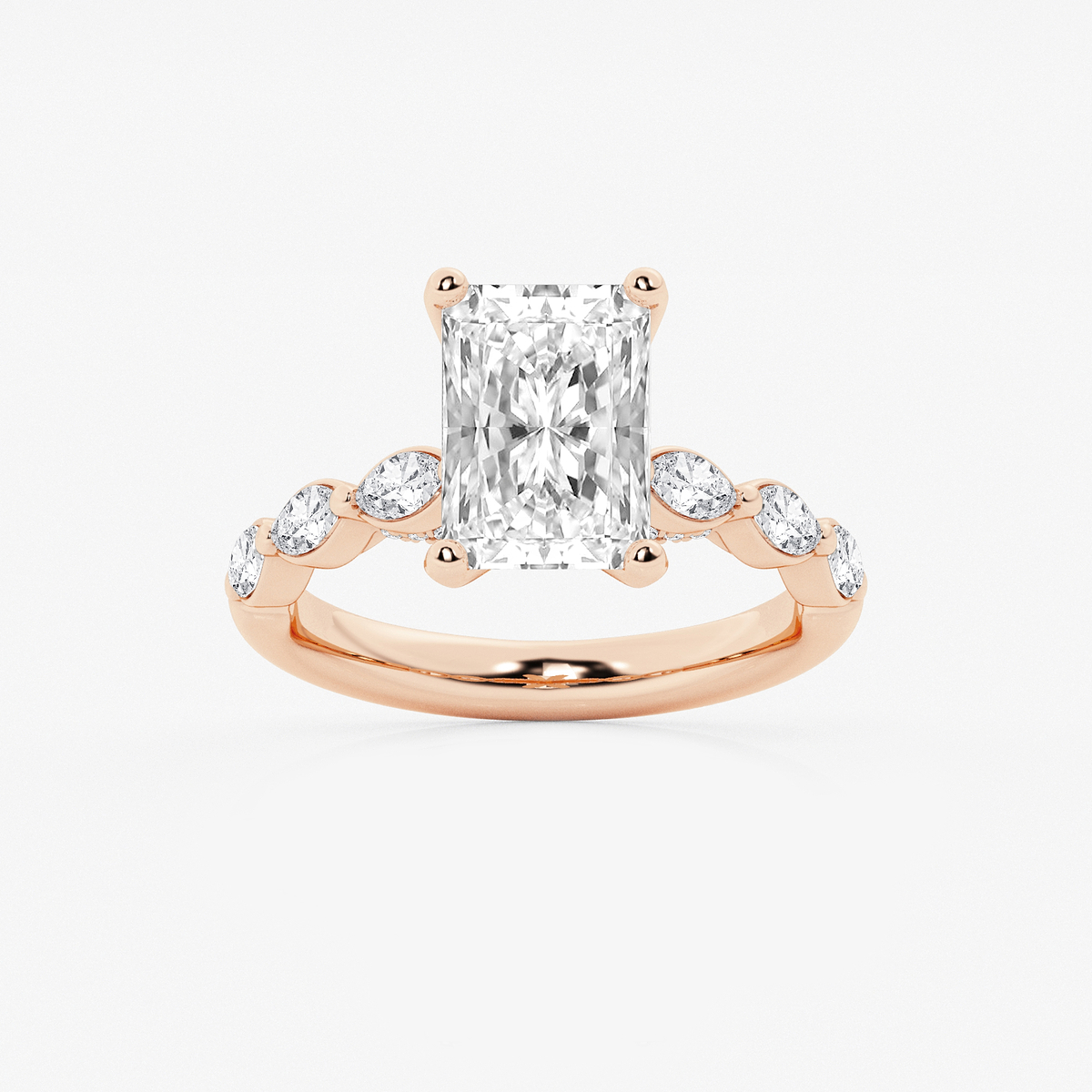 3 1/2 ctw Radiant Lab Grown Diamond Engagement Ring with Floating Marquise Side Accents