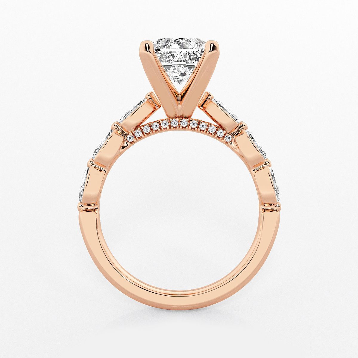 Additional Image 1 for  3 1/2 ctw Radiant Lab Grown Diamond Engagement Ring with Floating Marquise Side Accents