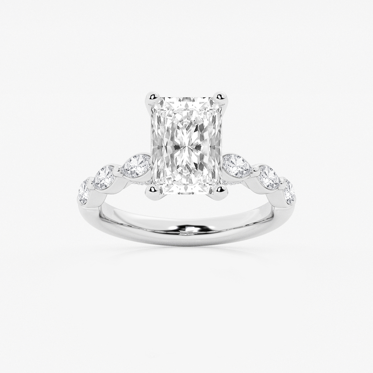 3 ctw Radiant Lab Grown Diamond Engagement Ring with Floating Marquise Side Accents