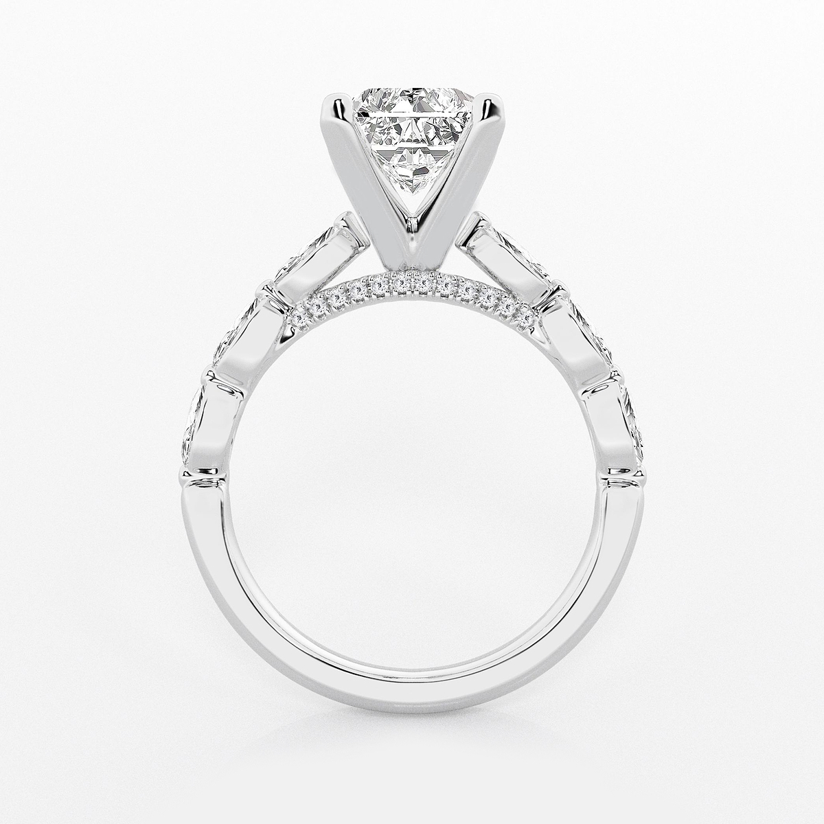 Additional Image 1 for  3 ctw Radiant Lab Grown Diamond Engagement Ring with Floating Marquise Side Accents