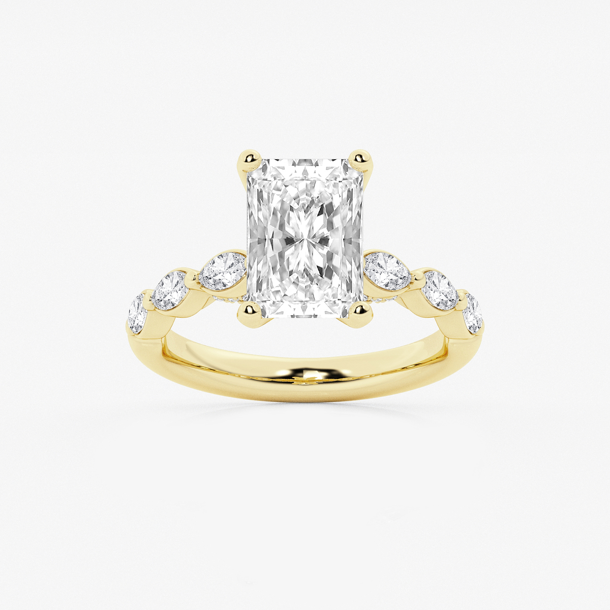 3 1/2 ctw Radiant Lab Grown Diamond Engagement Ring with Floating Marquise Side Accents